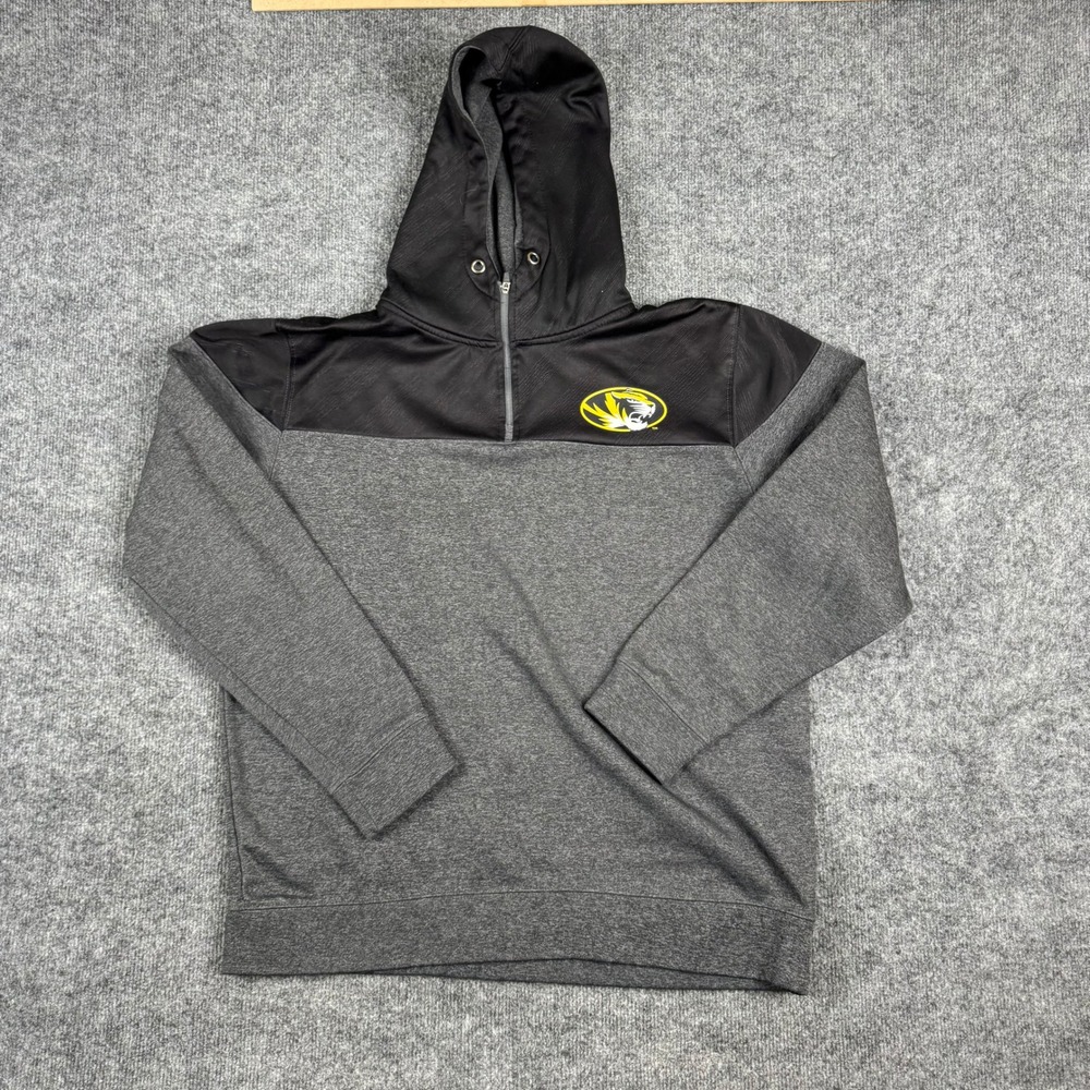 Campus Heritage Hoodie Mens Size L Gray Black Mizzou Tigers Quarter Zip Athletic